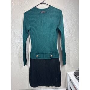 BCX Womens Green Embellished Sweater Dress Colorblock Long Sleeve Neck Small‎